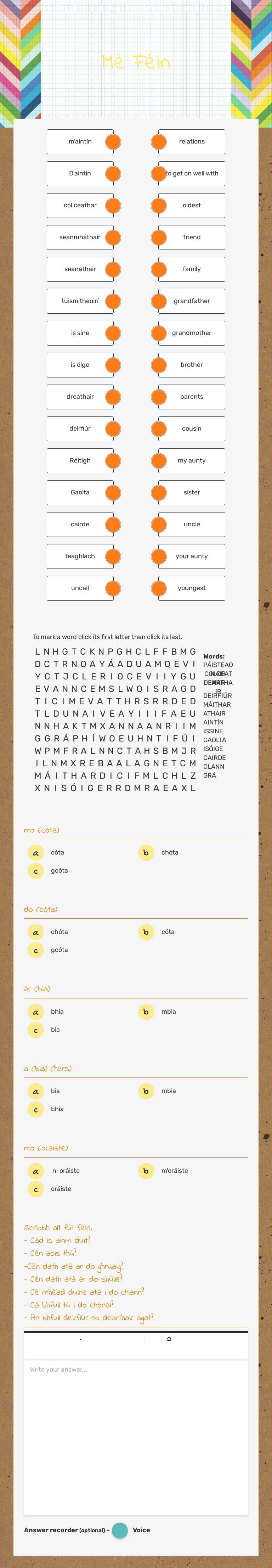 Mé Féin worksheet preview image