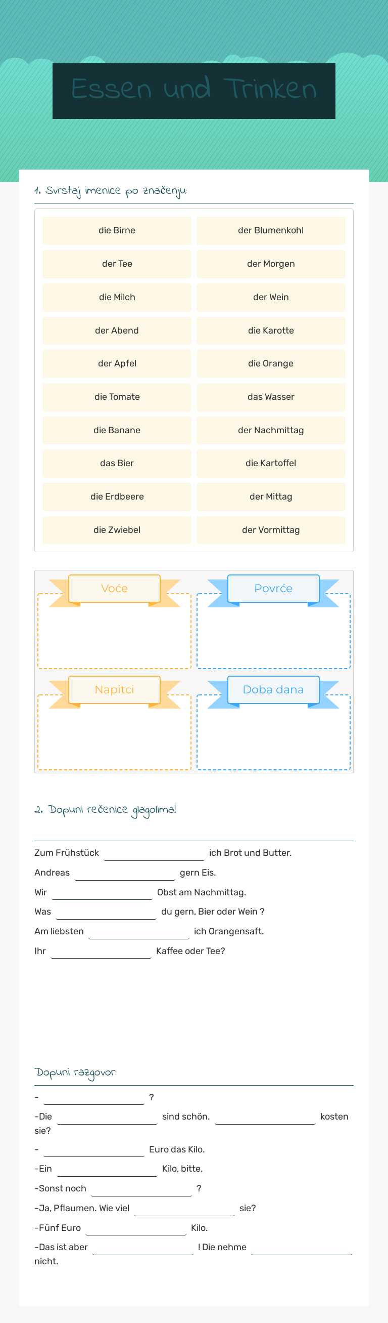 Essen und Trinken worksheet preview image