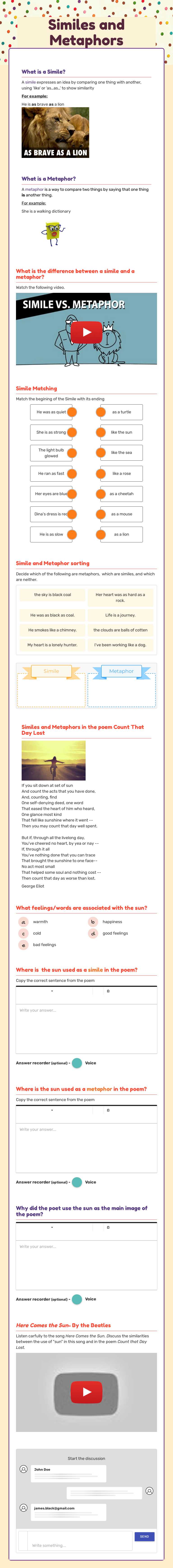 Similes and Metaphors worksheet preview image