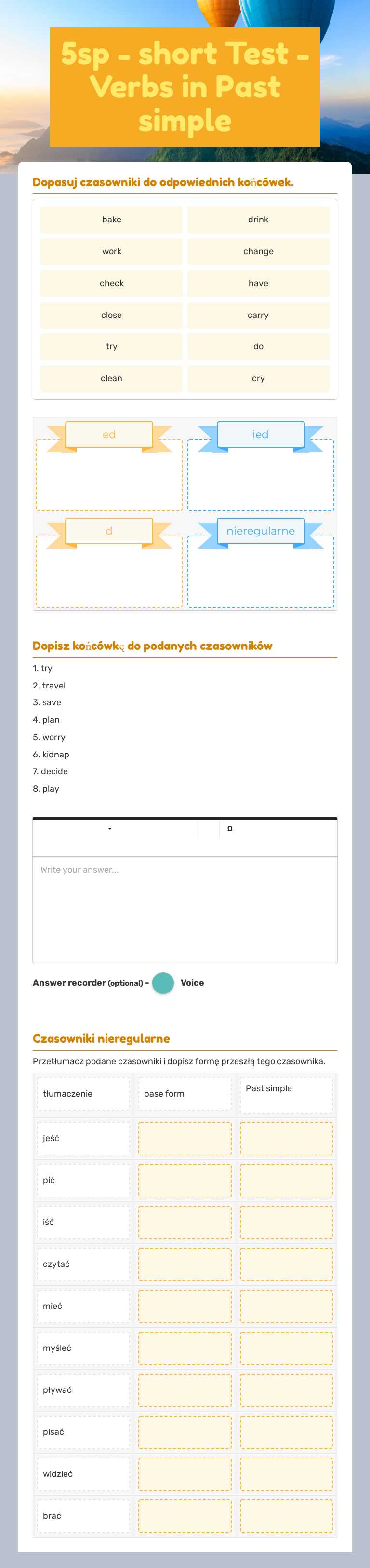 5sp - short Test - Verbs in Past simple worksheet preview image