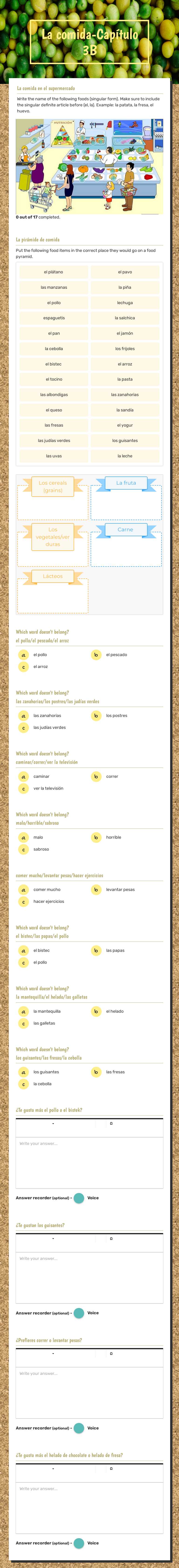 La comida-Capítulo 3B worksheet preview image