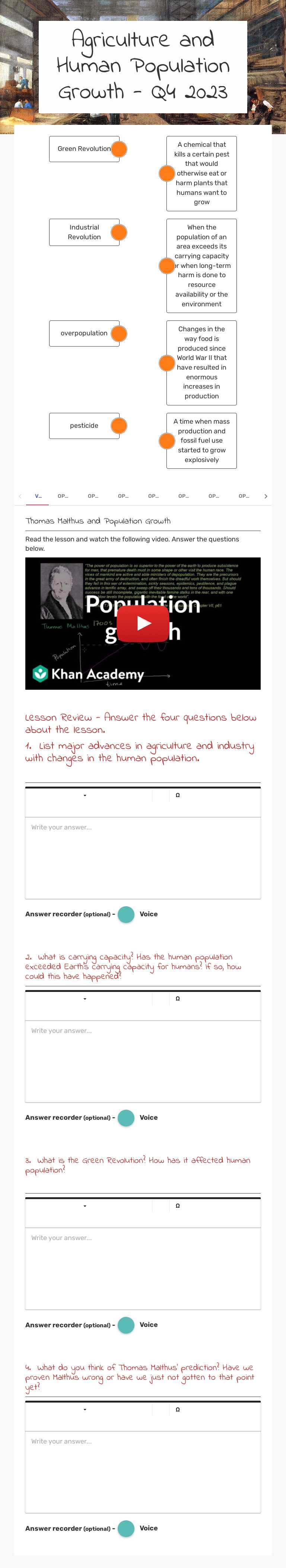 Agriculture and Human Population Growth - Q4 2023 Grade 7 worksheet preview