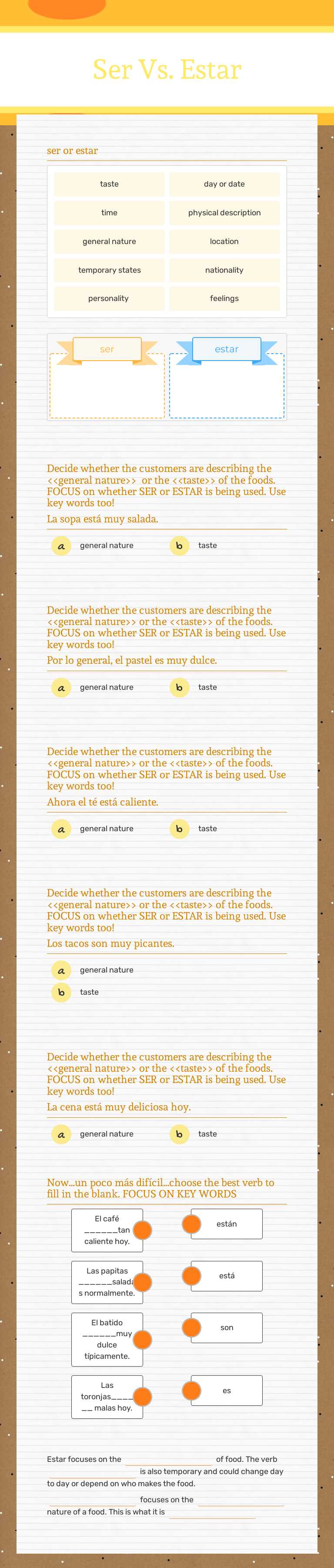 Ser Vs. Estar worksheet preview image
