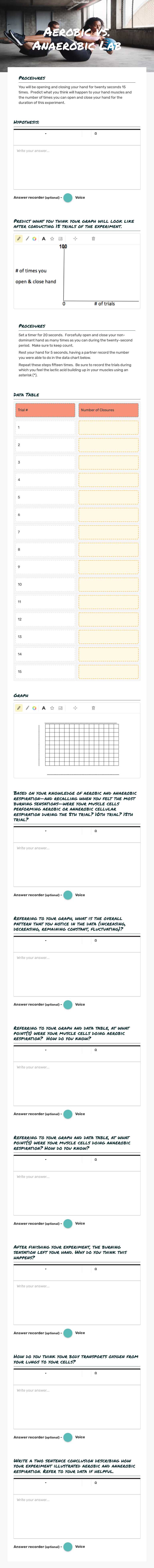Aerobic vs. Anaerobic Lab Grade 10 worksheet preview