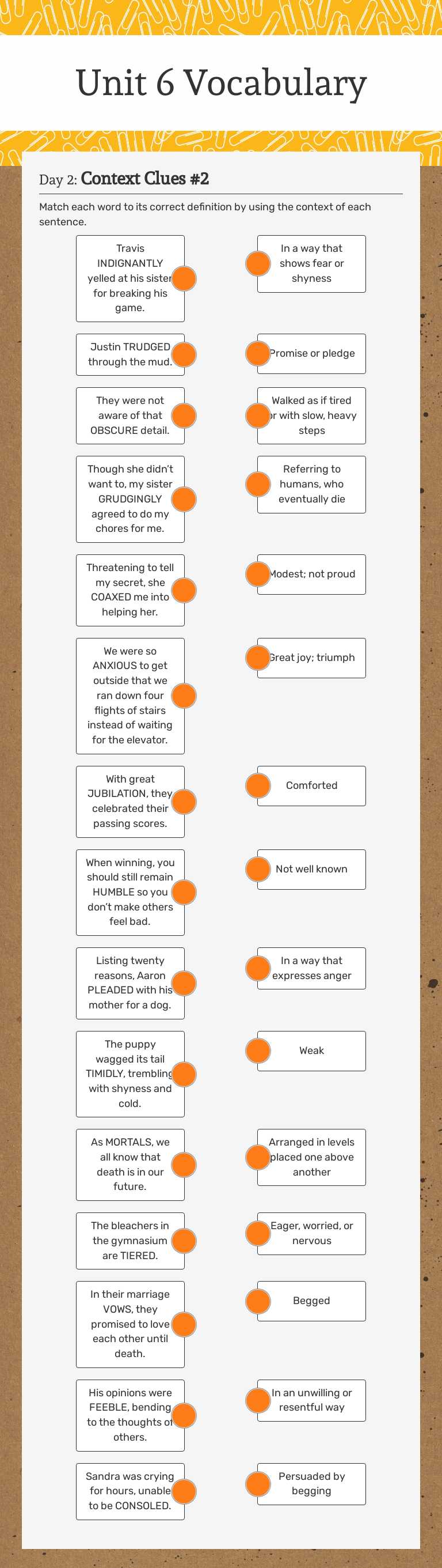 Unit 6 Vocabulary worksheet preview image