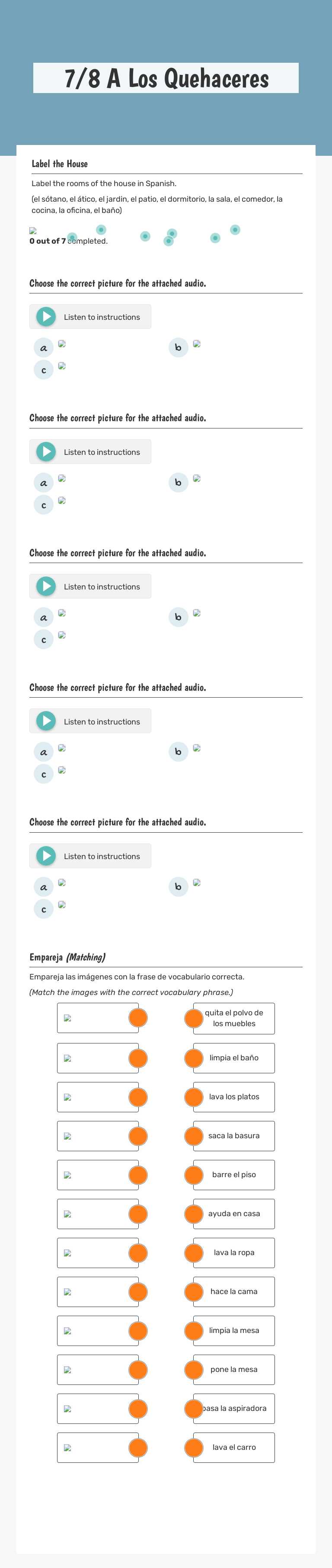 7/8 A Los Quehaceres worksheet preview image