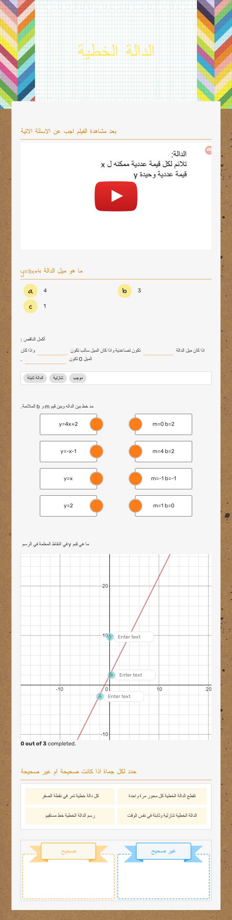 الدالة الخطية Grade 8 worksheet preview