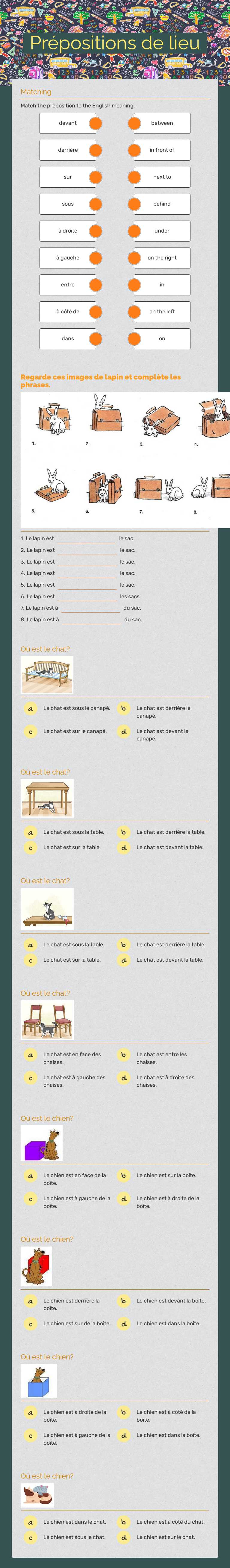 Prépositions de lieu Grade 7 worksheet preview