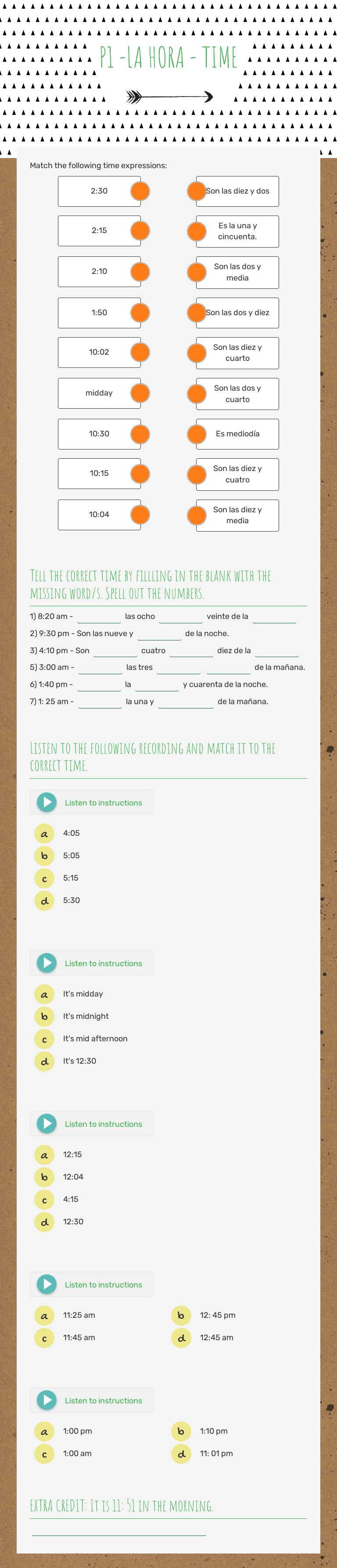 P1 -LA HORA - TIME worksheet preview