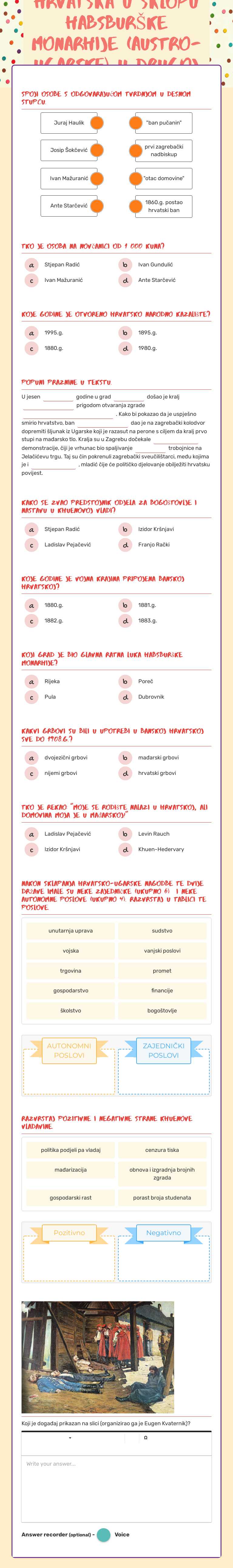 HRVATSKA U SKLOPU HABSBURŠKE MONARHIJE (AUSTRO-UGARSKE) U DRUGOJ POLOVICI 19. STOLJEĆA Grade 7 worksheet preview