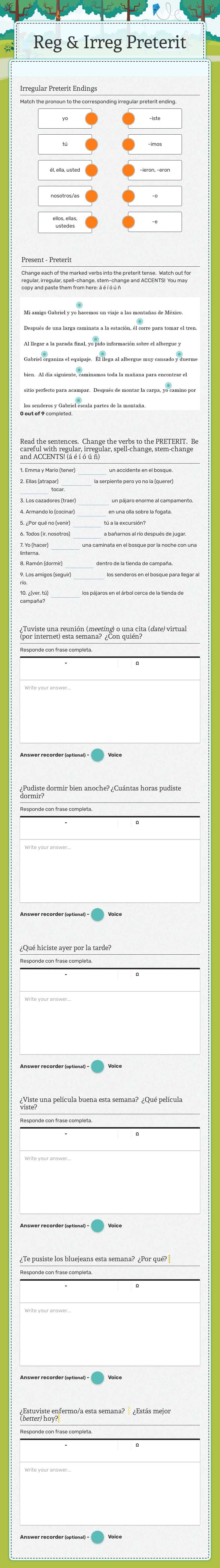 Reg & Irreg Preterit worksheet preview image