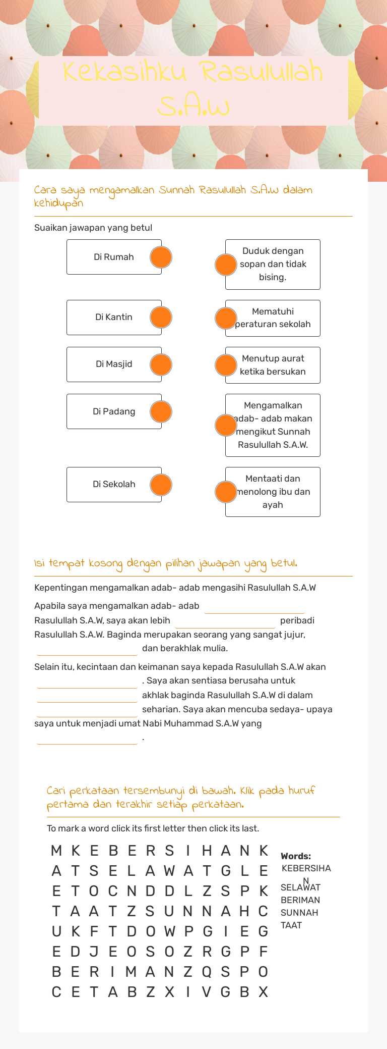 Kekasihku Rasulullah S.A.W worksheet preview image
