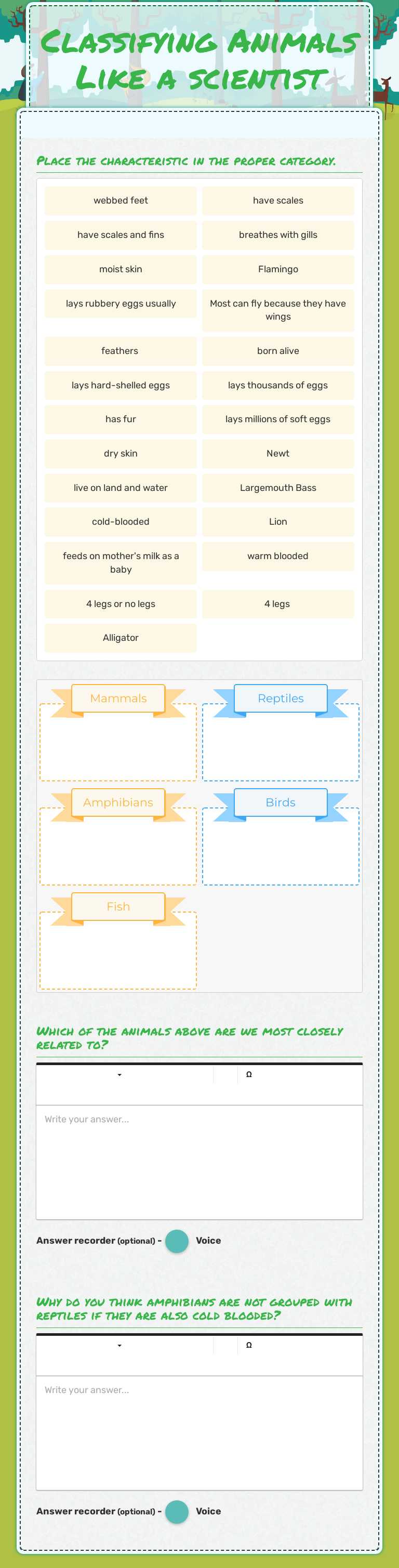 Classifying Animals Like a scientist worksheet preview image