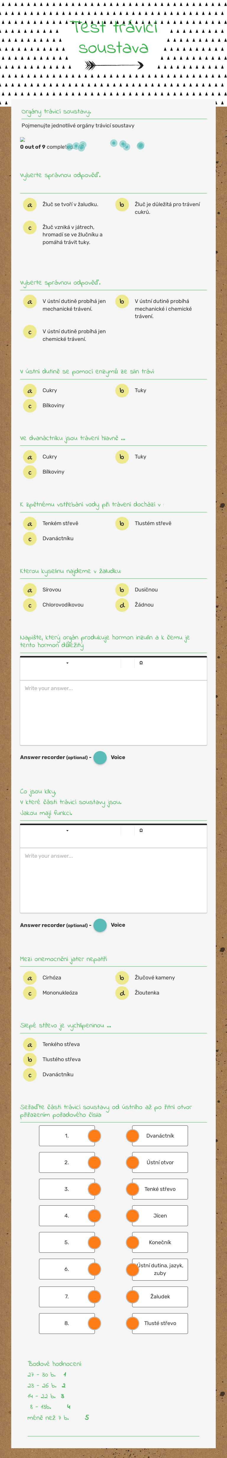 Test trávicí soustava worksheet preview image