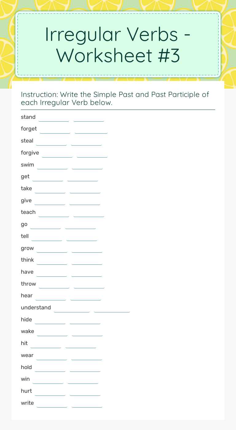 Irregular Verbs - Worksheet #3 worksheet preview image