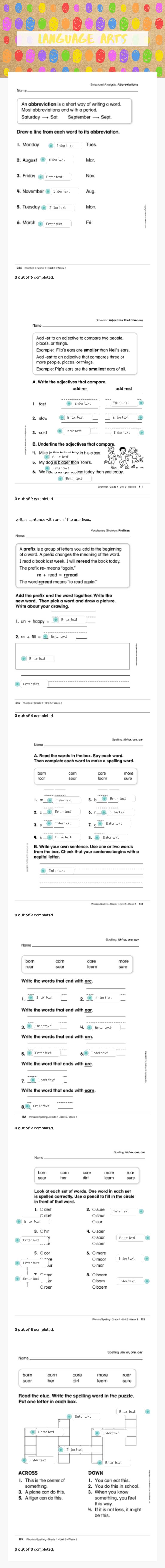 Language arts Grade 1 worksheet preview
