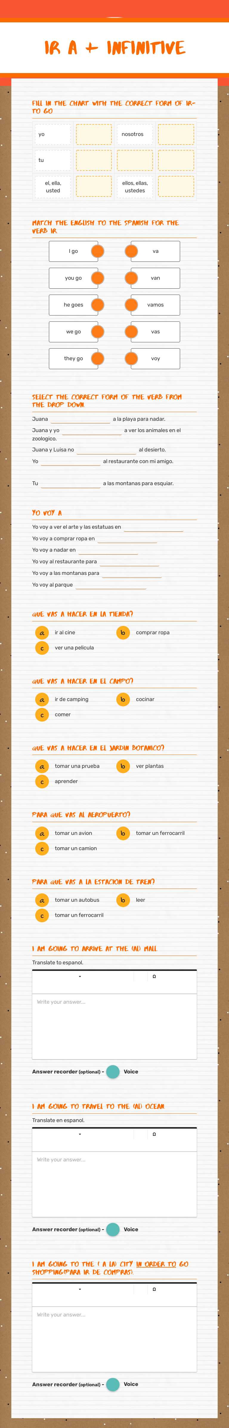Ir a + infinitive Grade 7 worksheet preview