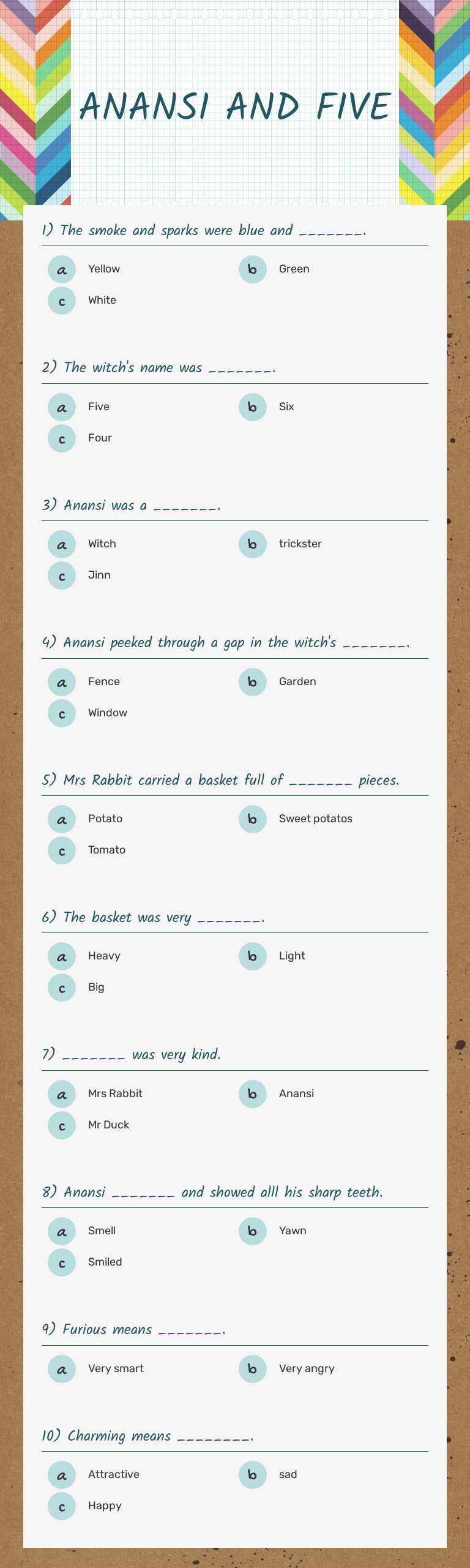 ANANSI AND FIVE worksheet preview image