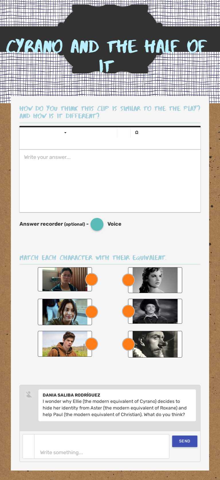 cyrano and the half of it worksheet preview image