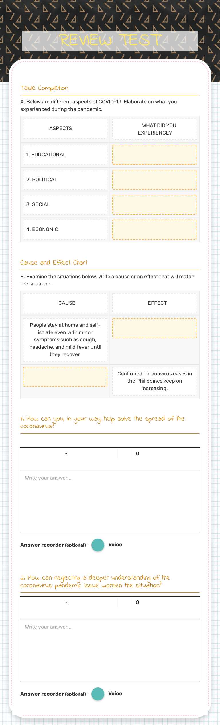 REVIEW TEST worksheet preview image