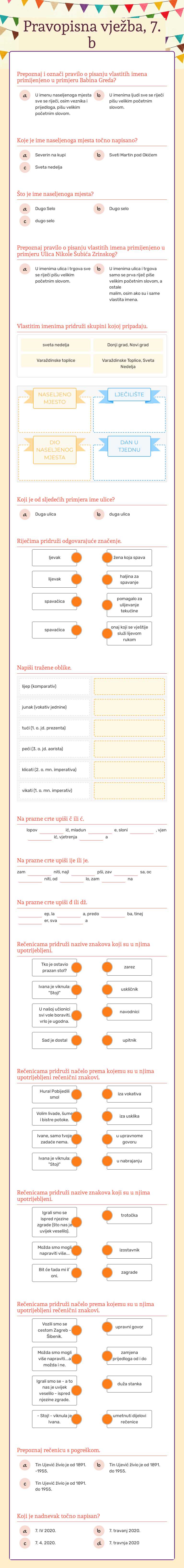 Pravopisna vježba, 7. b worksheet preview image