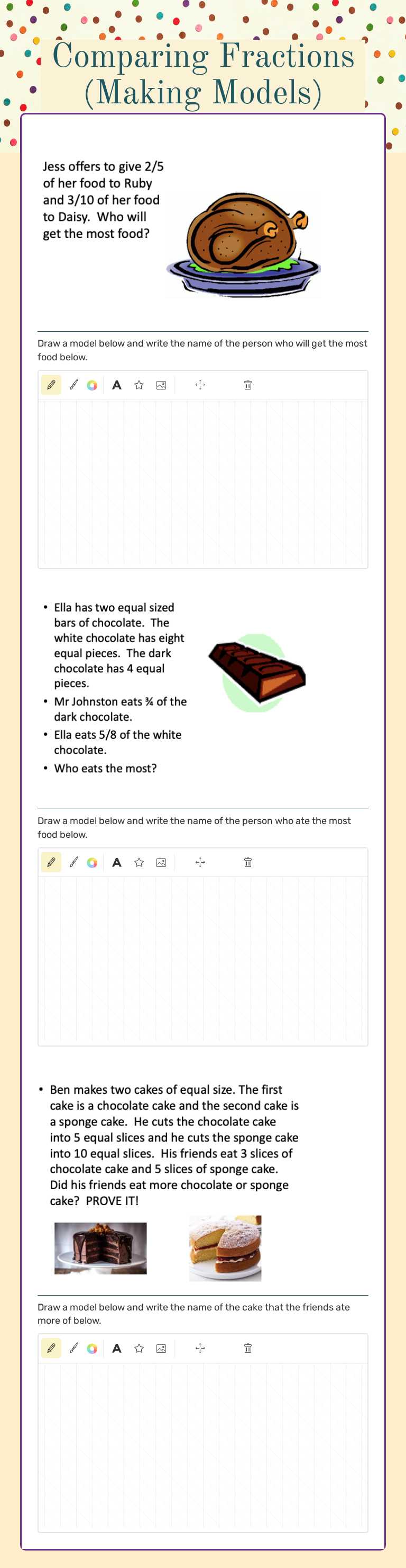 Comparing Fractions (Making Models) worksheet preview image