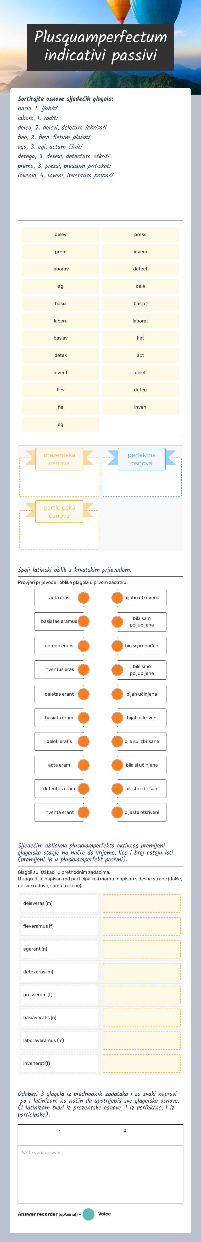 Plusquamperfectum indicativi passivi worksheet preview image
