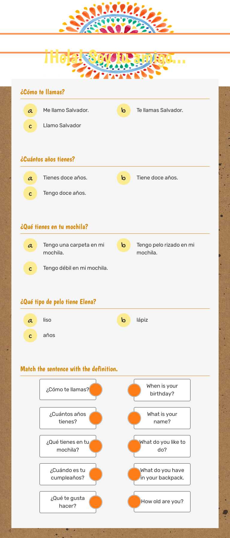 ¡Hola! Soy tu amigo... worksheet preview image