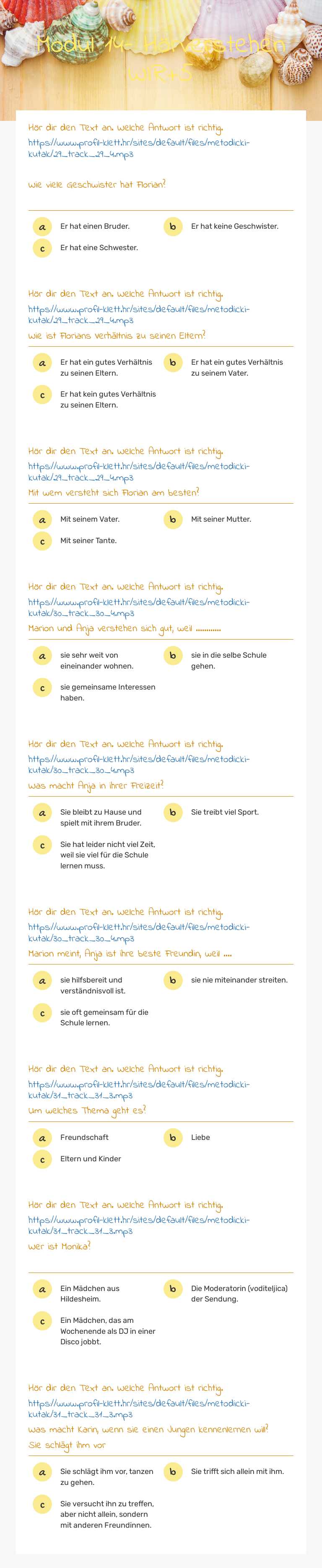 Modul 14- Hörverstehen WIR+5 worksheet preview image
