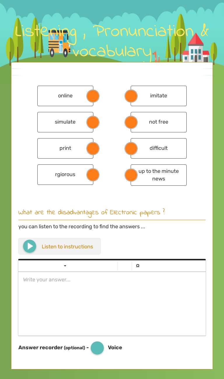 Listening , Pronunciation & vocabulary worksheet preview image