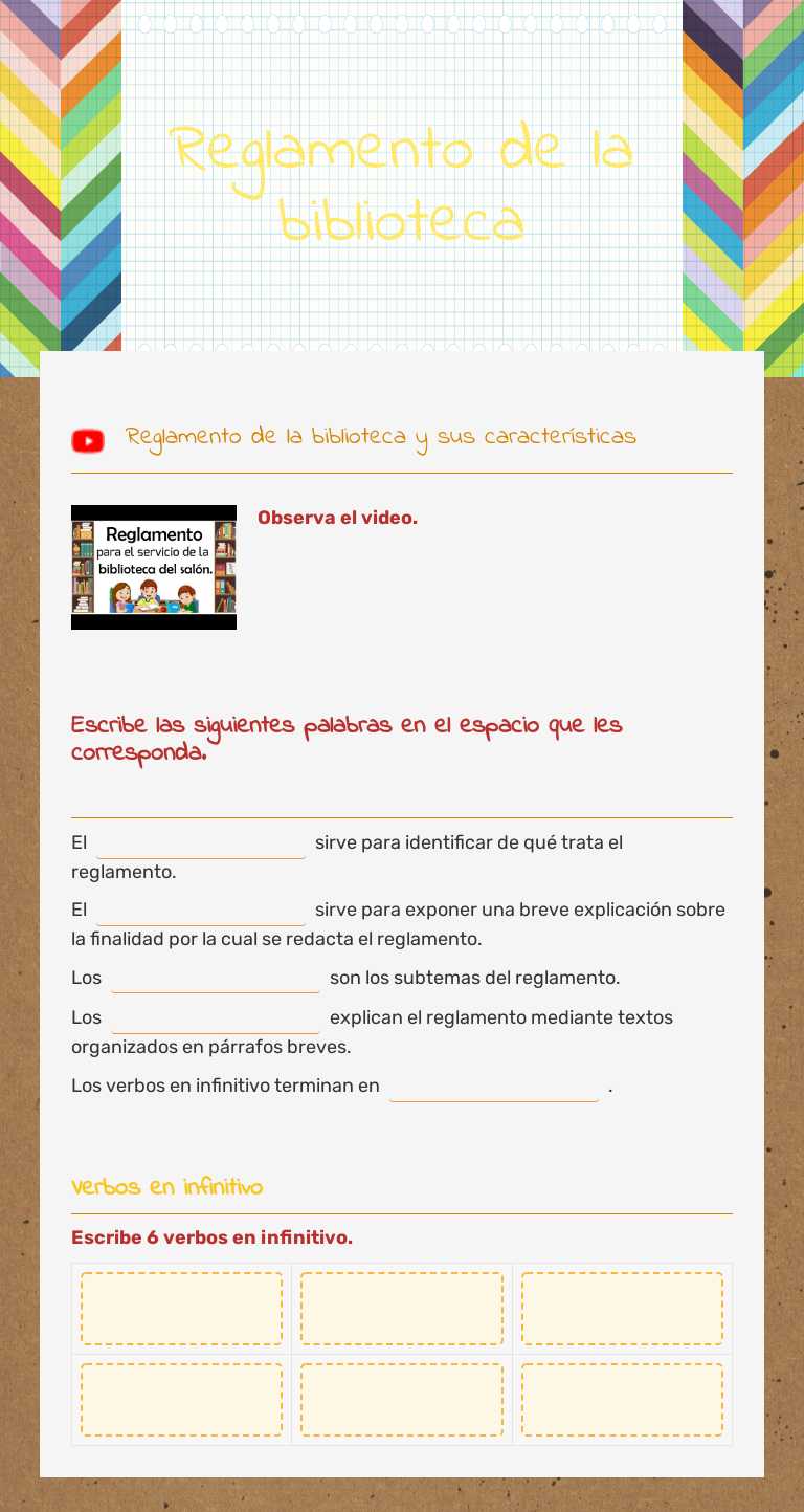 Reglamento de la biblioteca worksheet preview image