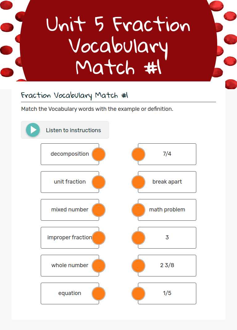Unit  5 
Fraction Vocabulary Match #1 worksheet preview image