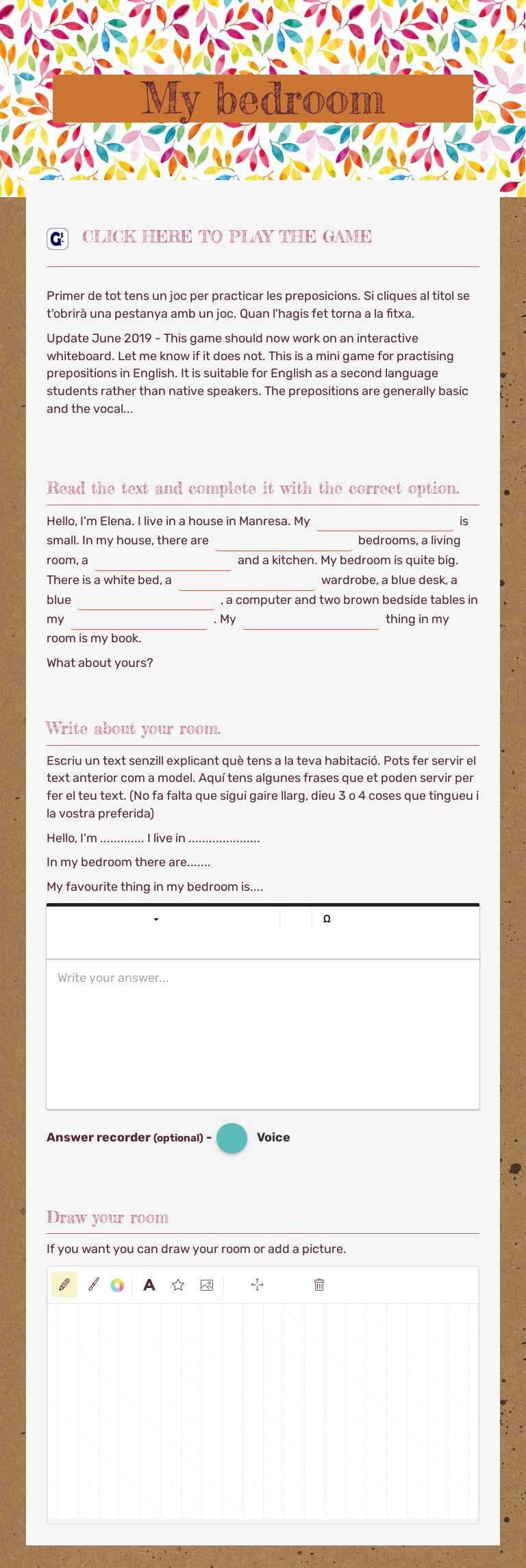 My bedroom worksheet preview image