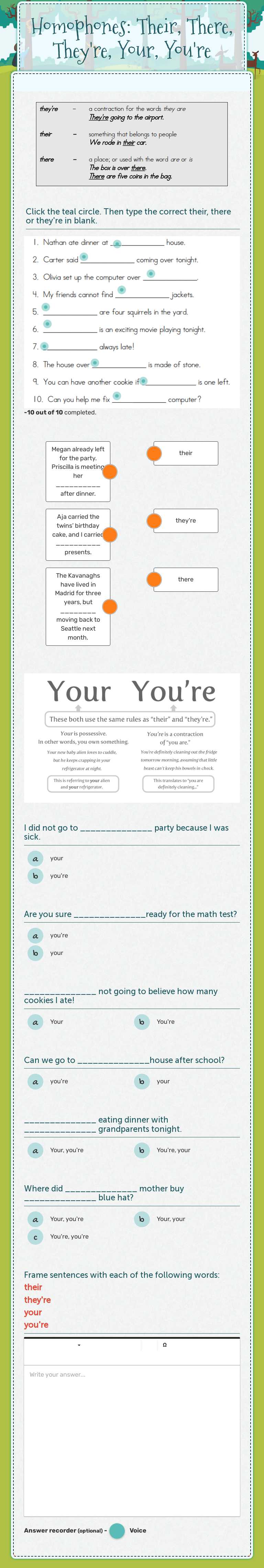 Homophones: Their, There, They're,
Your, You're Grade 4 worksheet preview