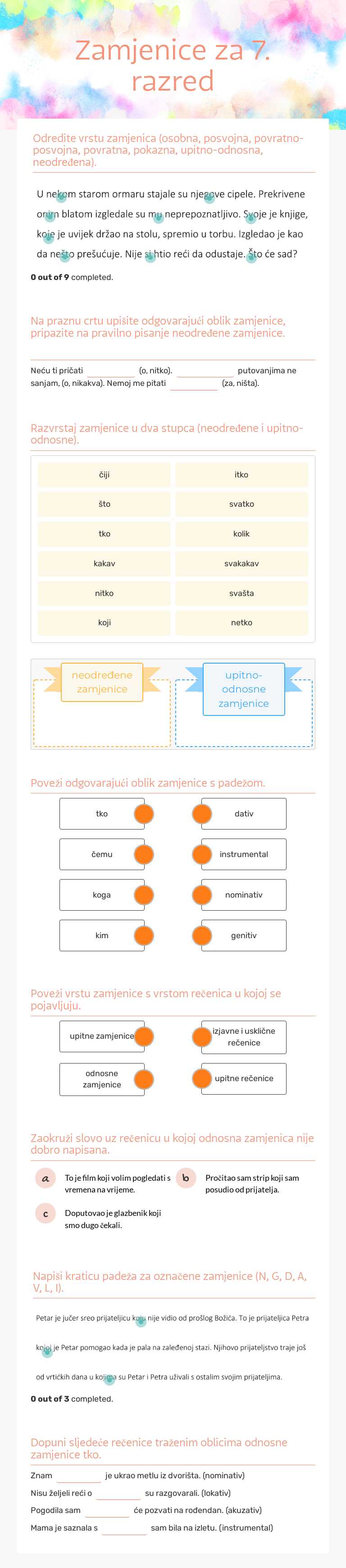 Zamjenice za 7. razred worksheet preview image