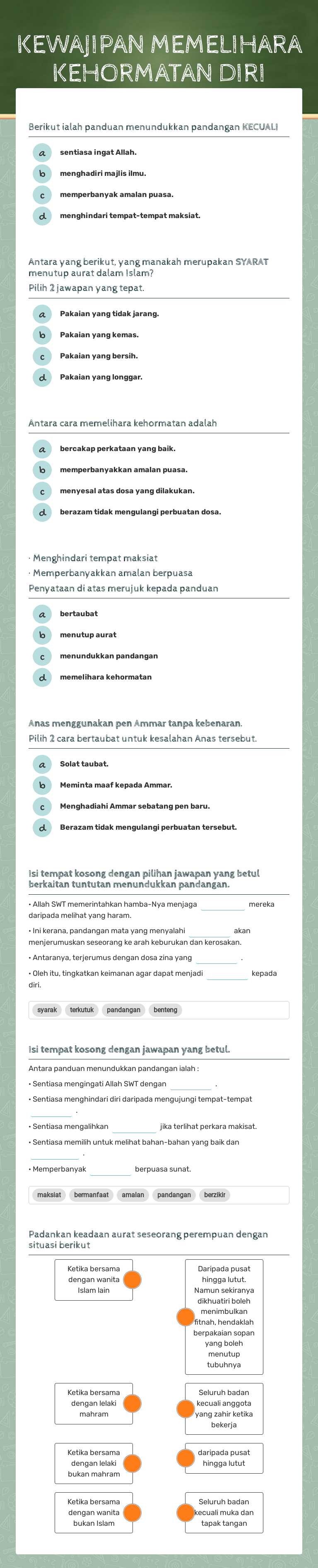 KEWAJIPAN MEMELIHARA KEHORMATAN DIRI worksheet preview image