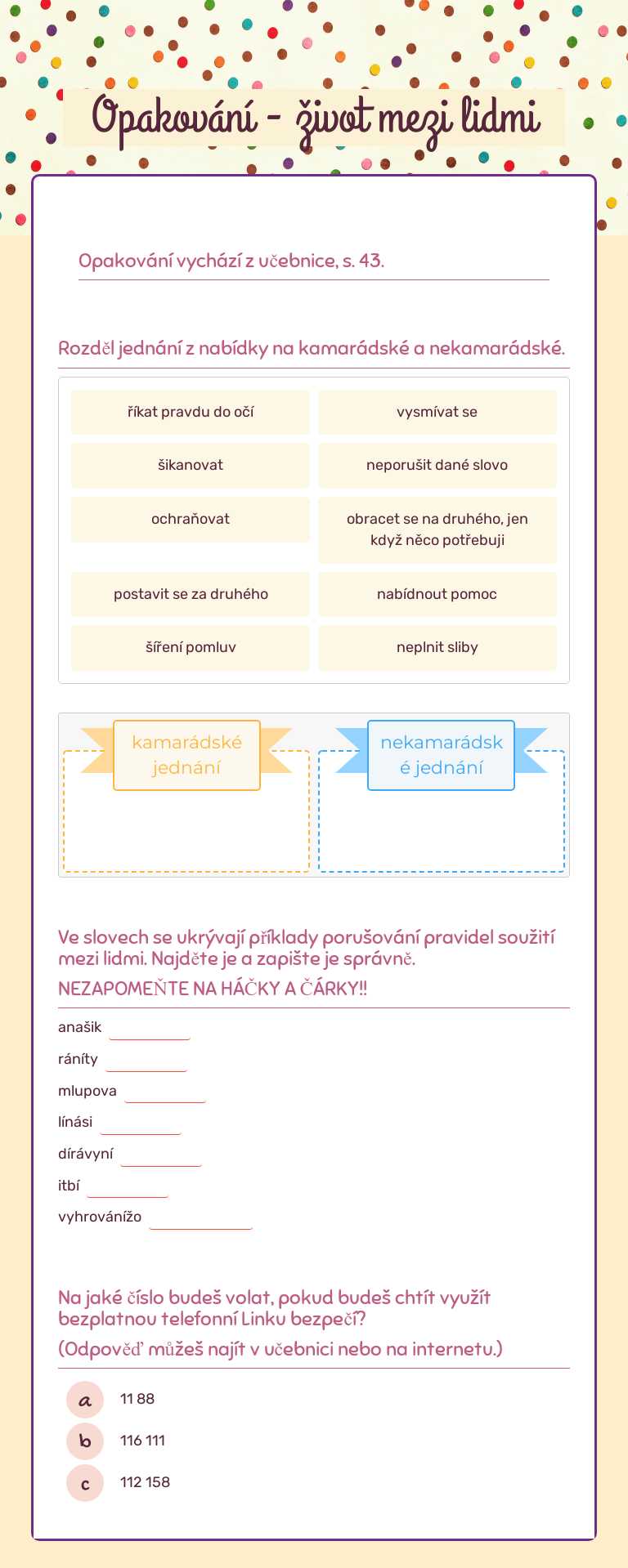 Opakování - život mezi lidmi Grade 6 worksheet preview