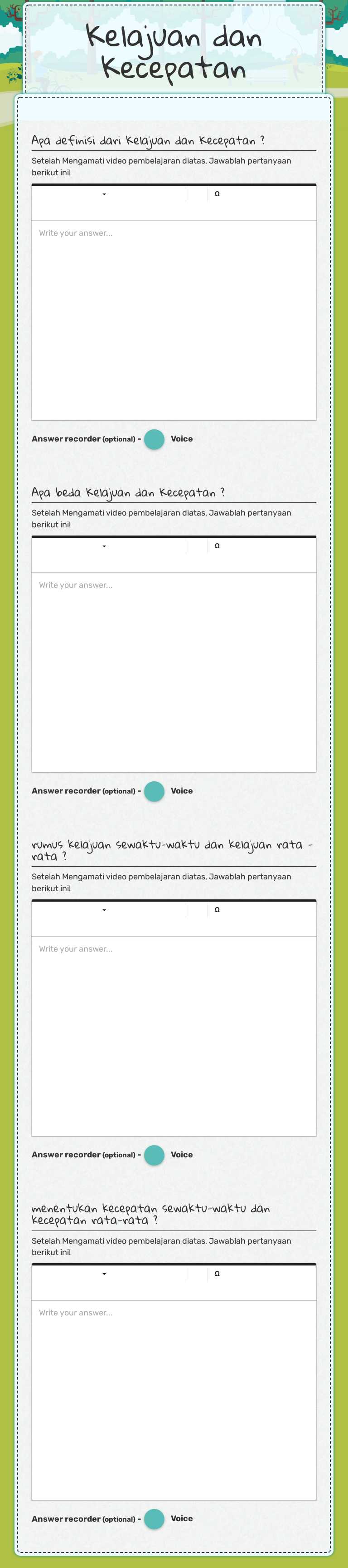Kelajuan dan Kecepatan Grade 10 worksheet preview