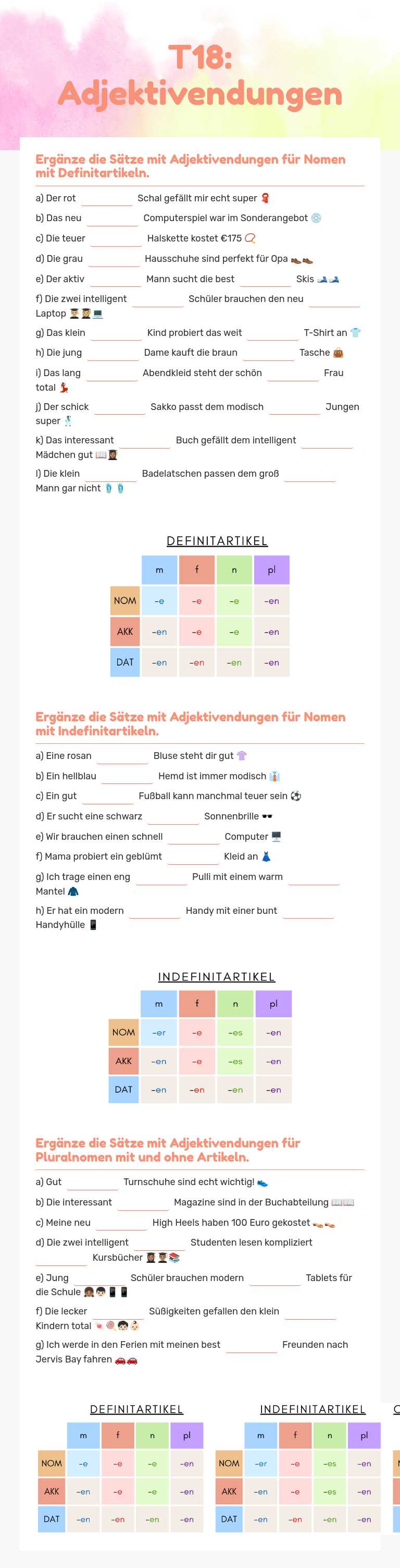 T18: Adjektivendungen worksheet preview image