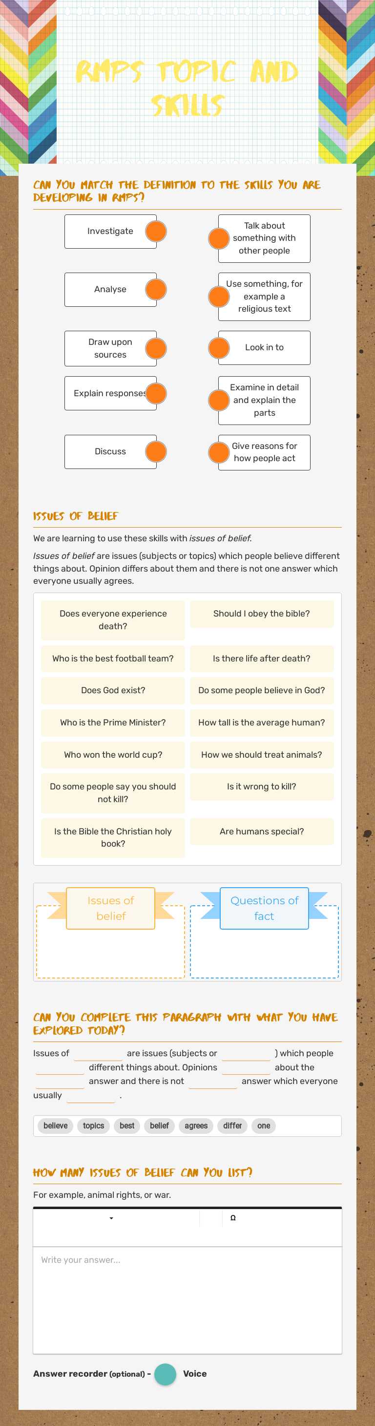 RMPS Topic and Skills worksheet preview image