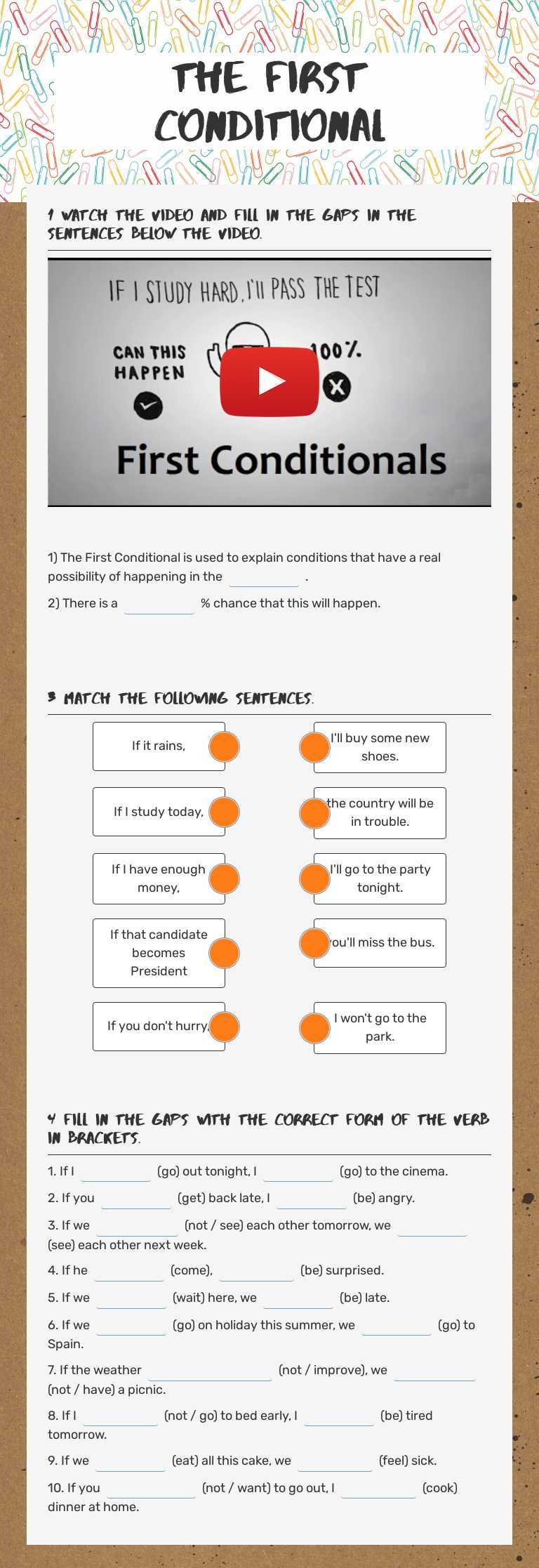 The FIRST CONDITIONAL worksheet preview image