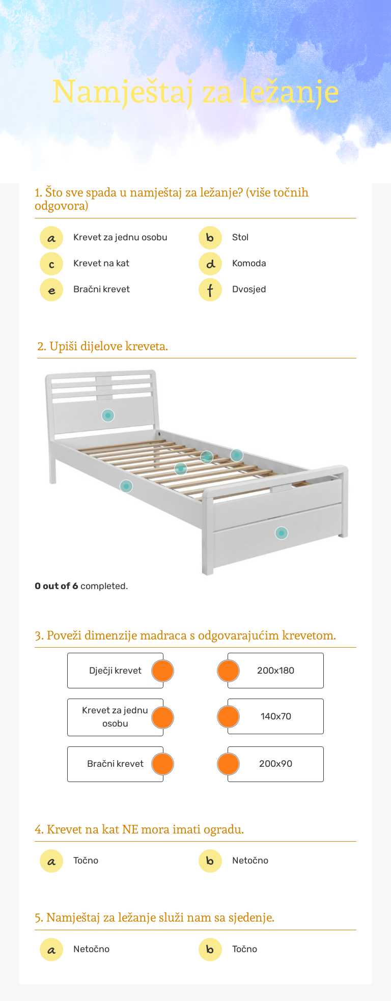 Namještaj za ležanje worksheet preview image