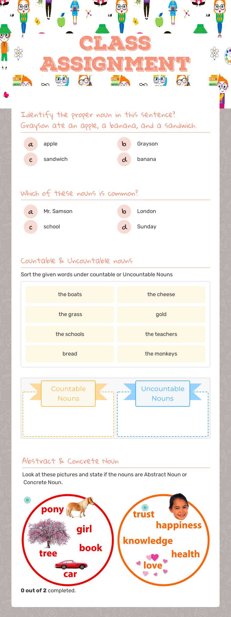 Class Assignment worksheet preview image