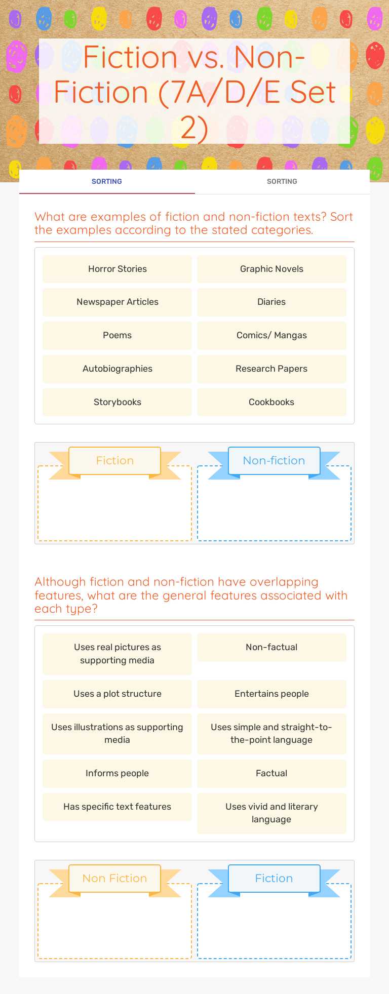 Fiction vs. Non-Fiction (7A/D/E Set 2) worksheet preview image