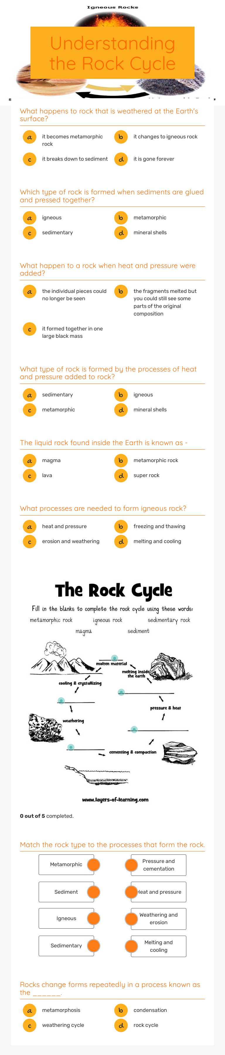 Understanding the Rock Cycle Grade 6 worksheet preview