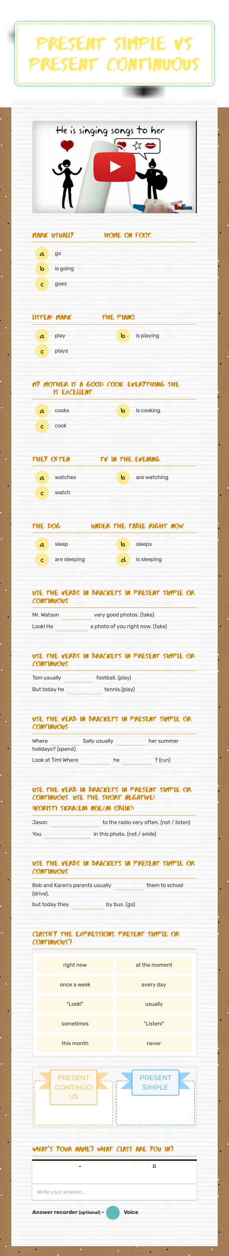 PRESENT simple vs 
present continuous worksheet preview image