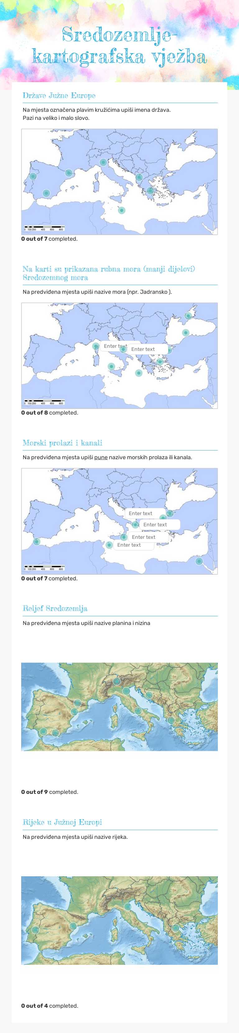 Sredozemlje-kartografska vježba worksheet preview image
