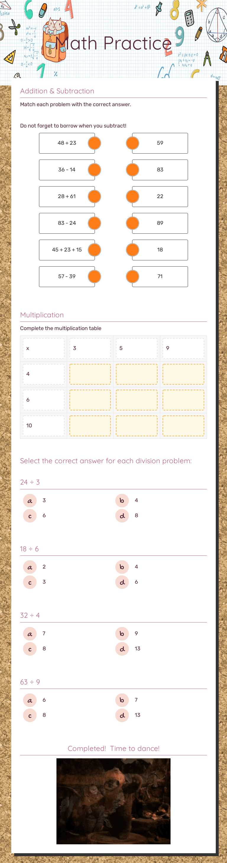 Math Practice worksheet preview image