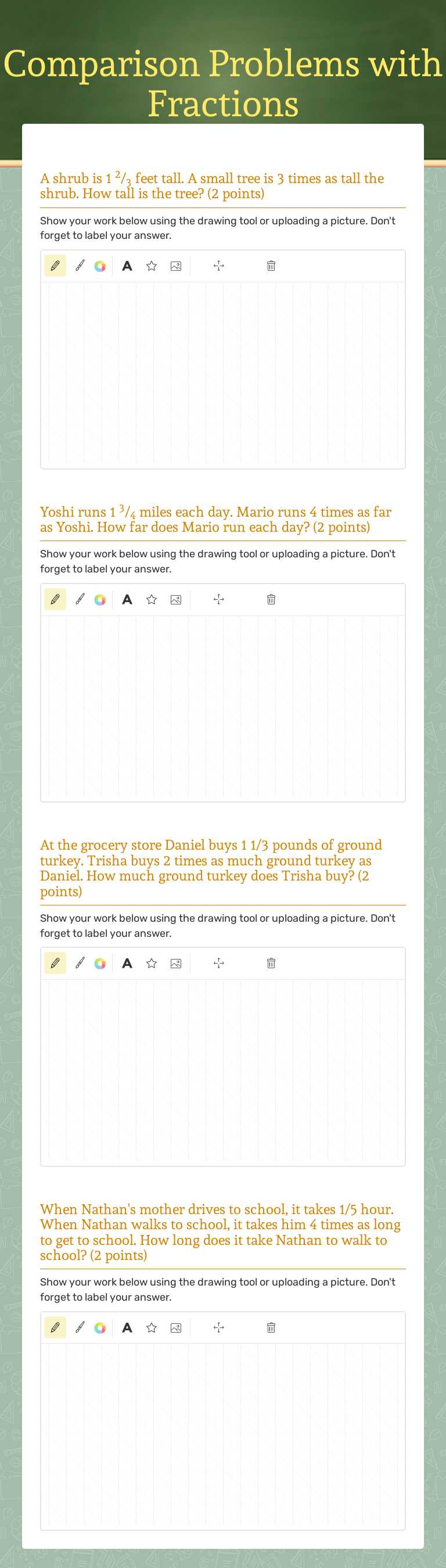 Comparison Problems with Fractions worksheet preview image