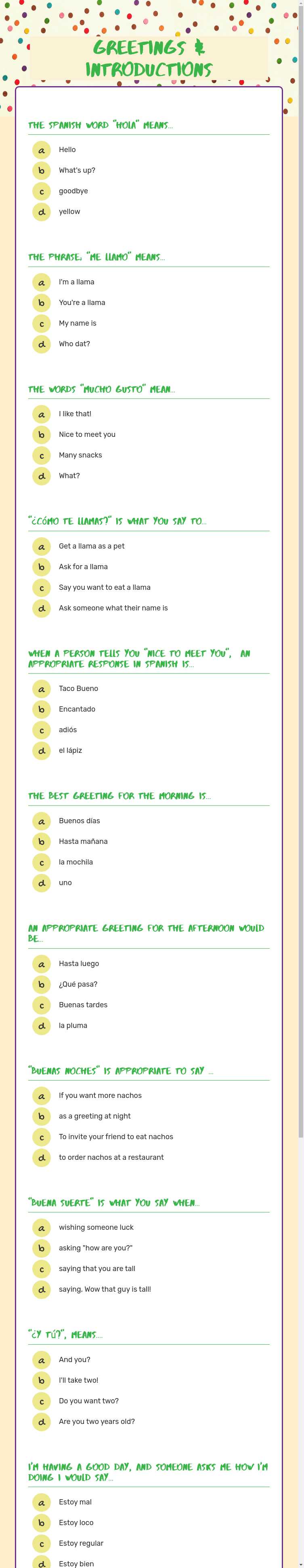 Greetings & Introductions worksheet preview image